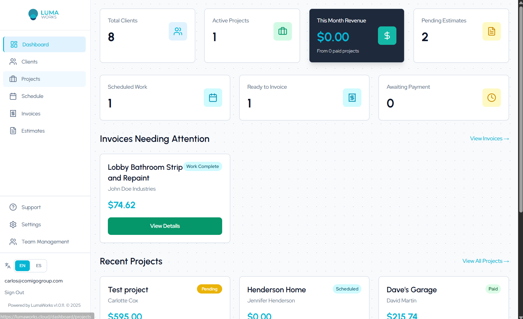 LumaWorks Dashboard